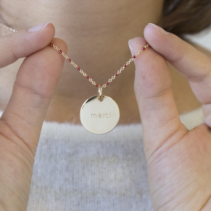 Collier chaîne émaillée personnalisé - Médaille simple - Plaqué Or