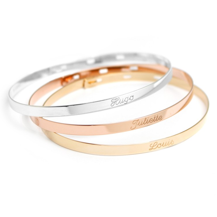 Trio de jonc ruban personnalisé - Argent Plaqué Or jaune et Plaqué Or rose