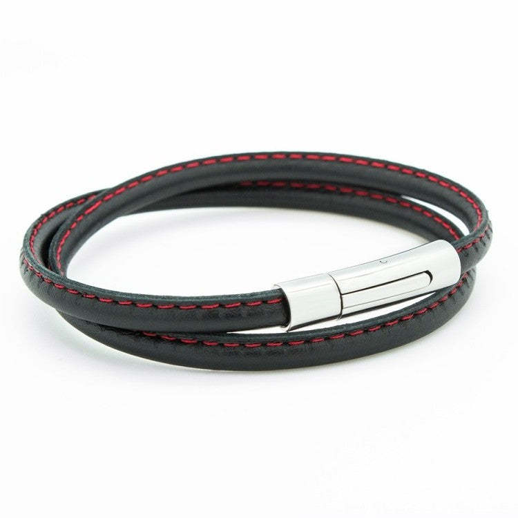 Bracelet homme personnalisé acier et cuir - Le surpiqué