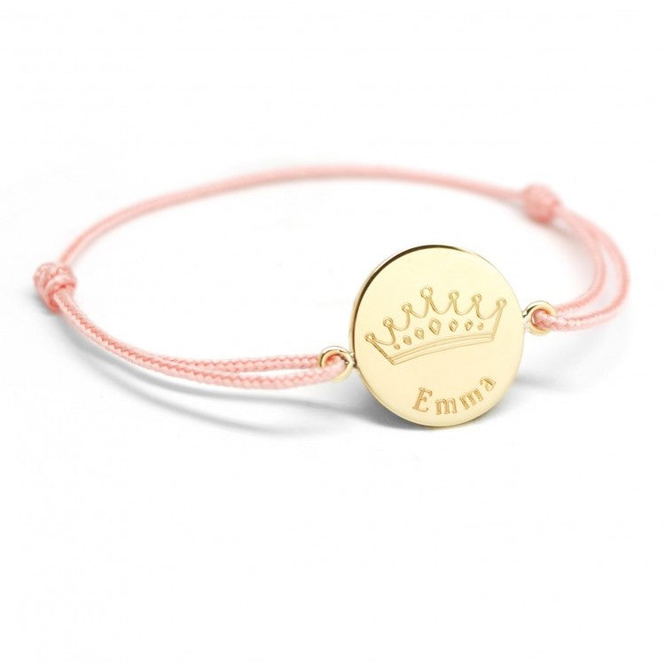Bracelet cordon personnalisé - Couronne reine - Plaqué or