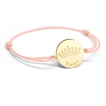 Bracelet cordon personnalisé - Couronne reine - Plaqué or