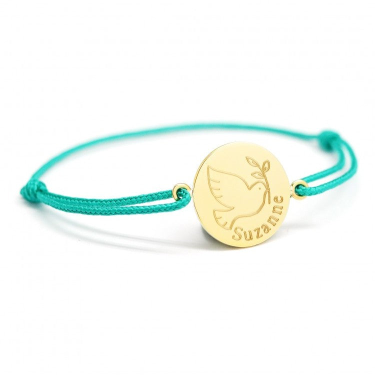 Bracelet cordon personnalisé - Colombe - Plaqué or
