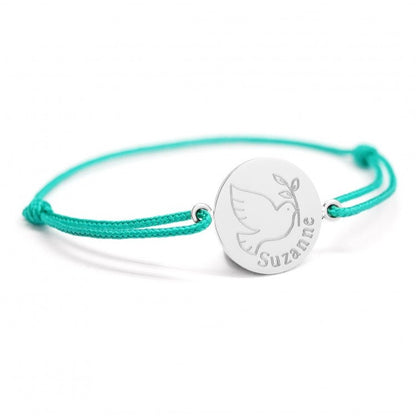 Bracelet cordon personnalisé - Colombe - Argent