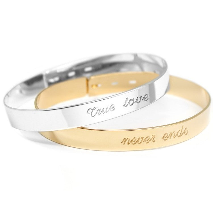 Duo de joncs larges personnalisés - Argent et Plaqué Or jaune ou rose