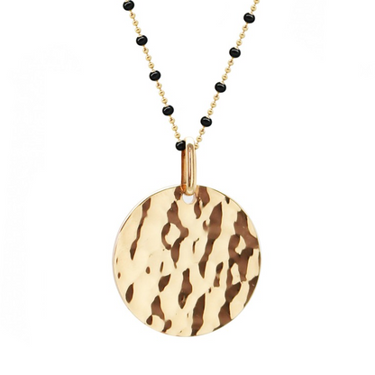 Collier chaîne perles émaillées personnalisé - Médaille martelée  - Plaqué Or