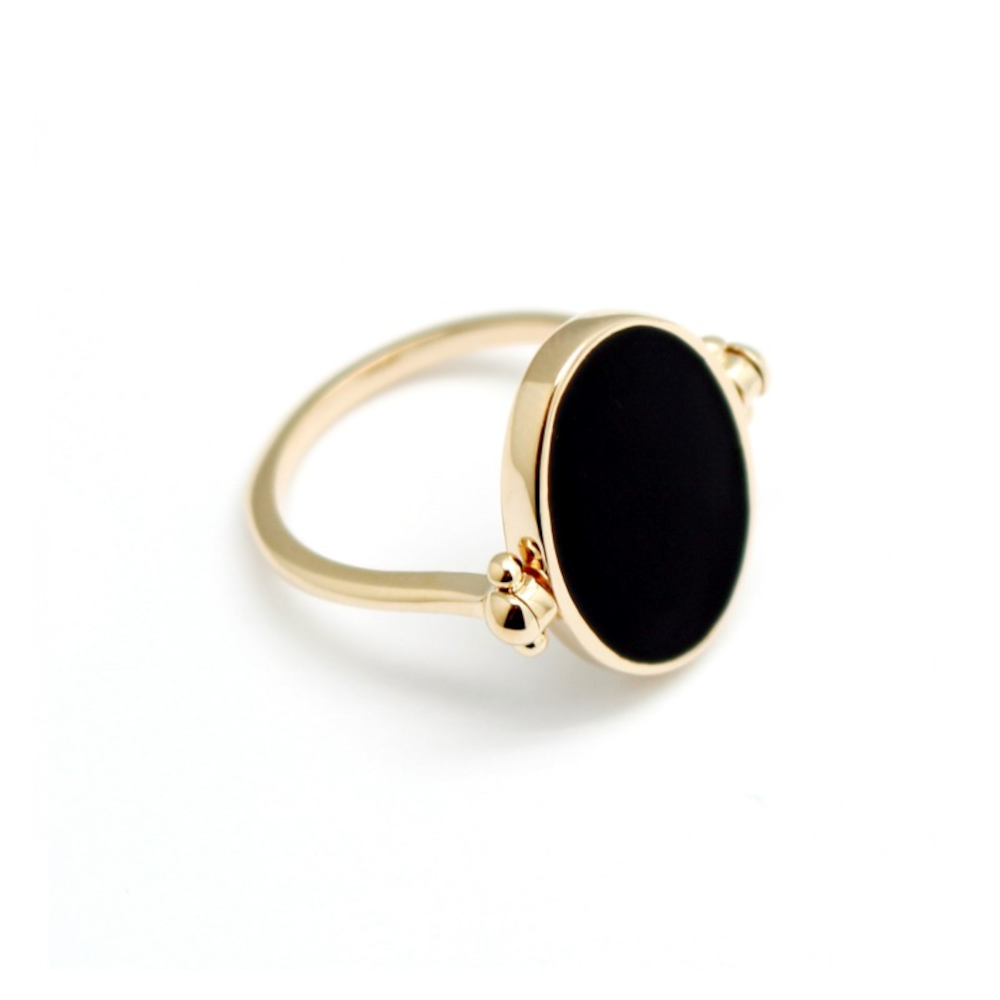 Bague personnalisée - Plaqué or et émail noir