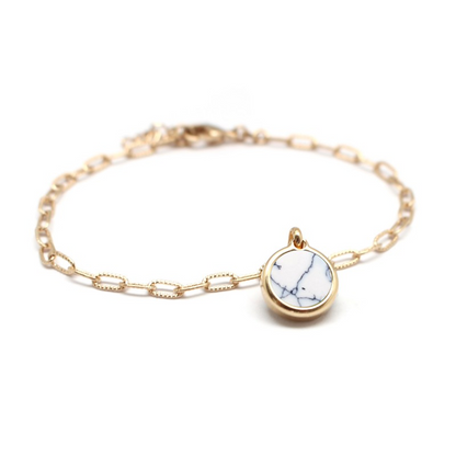 Bracelet mailles allongées - Pierre fine personnalisée - Plaqué or