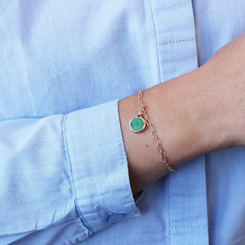 Bracelet mailles allongées - Pierre fine personnalisée - Plaqué or
