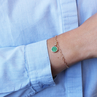 Bracelet mailles allongées - Pierre fine personnalisée - Plaqué or