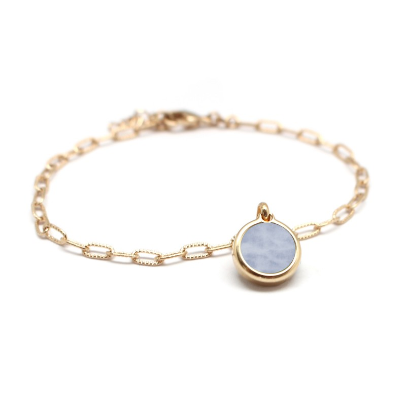 Bracelet mailles allongées - Pierre fine personnalisée - Plaqué or