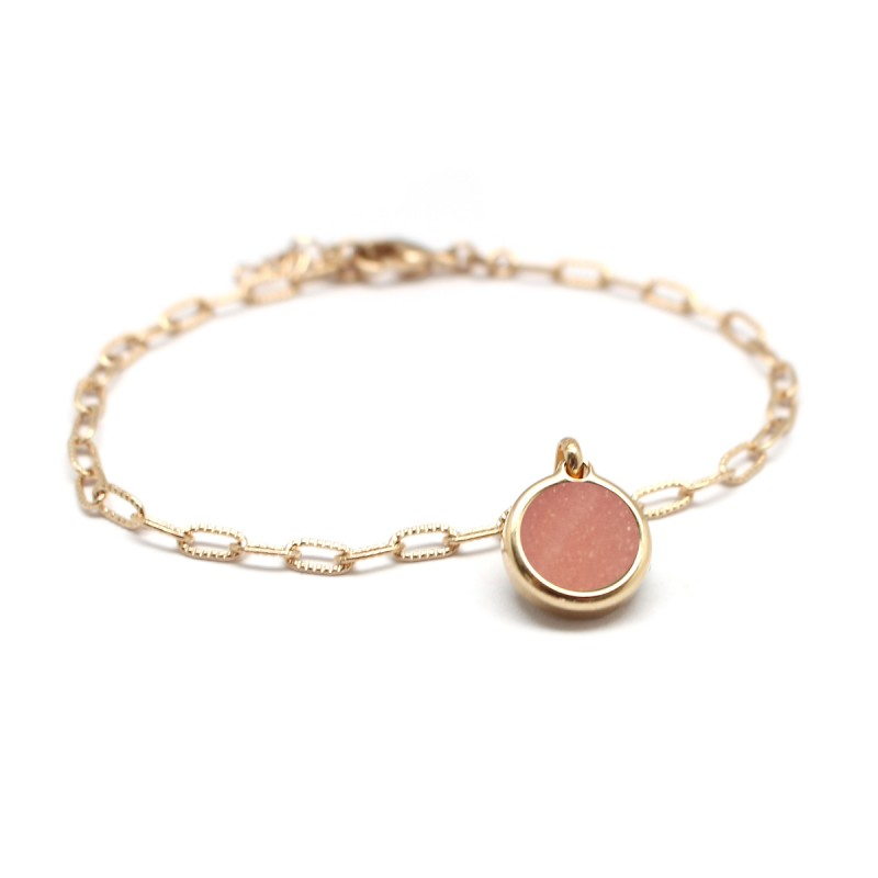Bracelet mailles allongées - Pierre fine personnalisée - Plaqué or