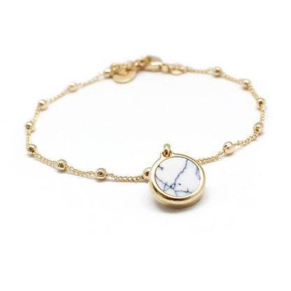 Bracelet chaîne perlée - Pierre fine personnalisée - Plaqué or