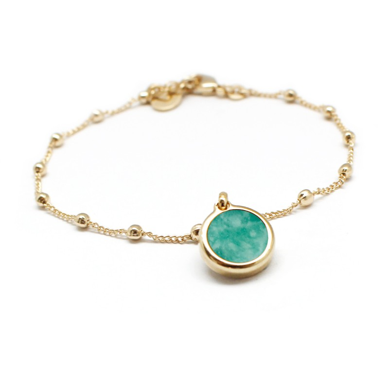 Bracelet chaîne perlée - Pierre fine personnalisée - Plaqué or