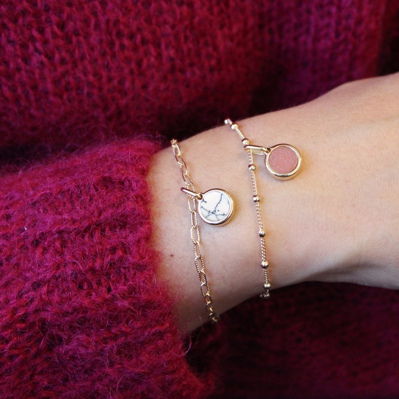 Bracelet chaîne perlée - Pierre fine personnalisée - Plaqué or