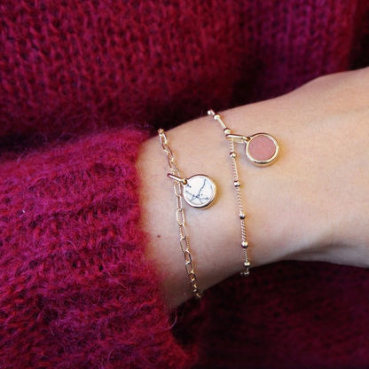 Bracelet chaîne perlée - Pierre fine personnalisée - Plaqué or