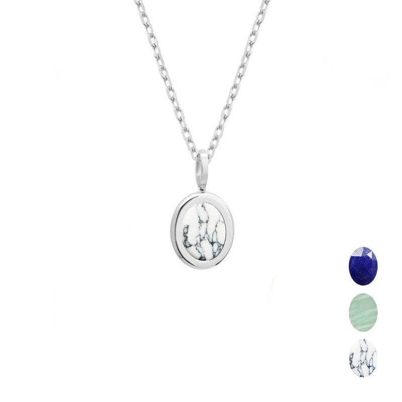 Collier pierre fine ovale personnalisé - Argent