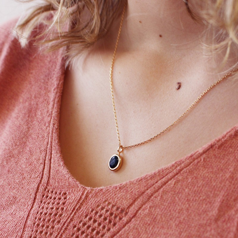 Collier pierre fine ovale personnalisé - Plaqué Or
