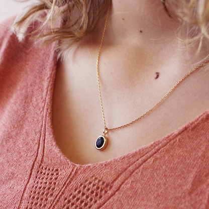 Collier pierre fine ovale personnalisé - Plaqué Or