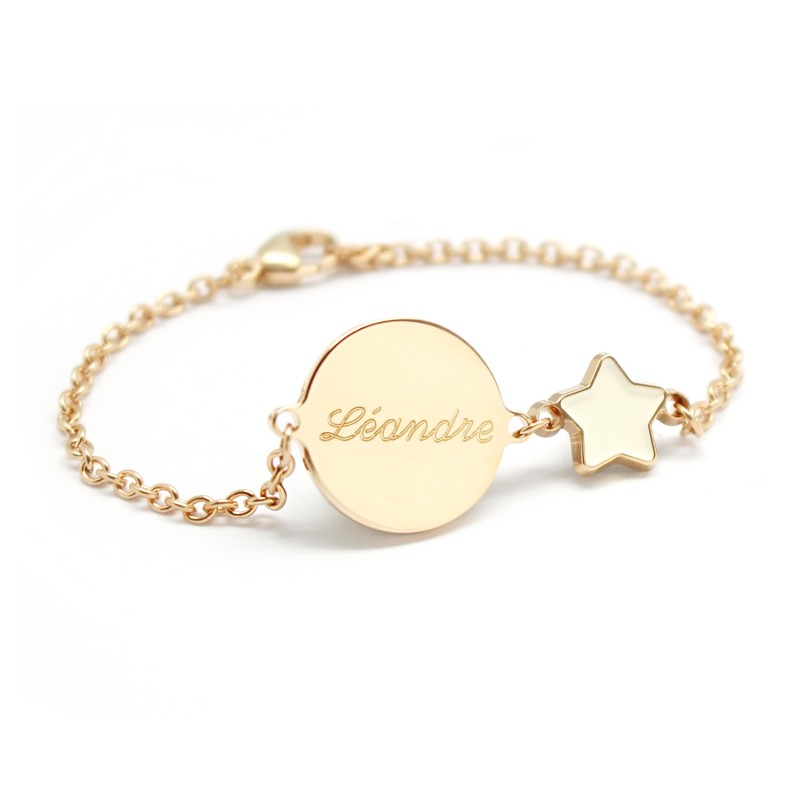 Bracelet personnalisé plaqué or - Médaille et étoile