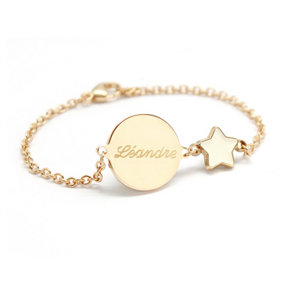 Bracelet personnalisé plaqué or - Médaille et étoile