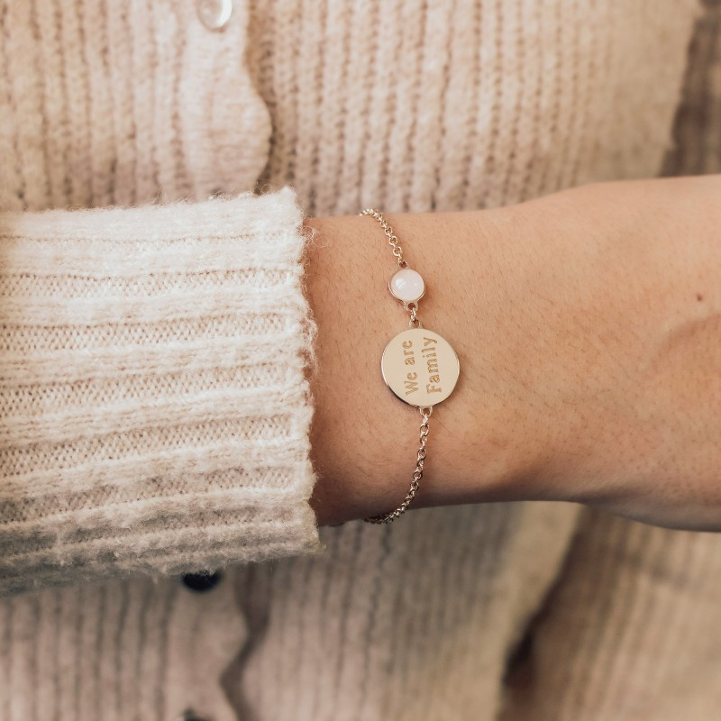 Bracelet médaille et pierre fine personnalisé - Plaqué Or ou Argent