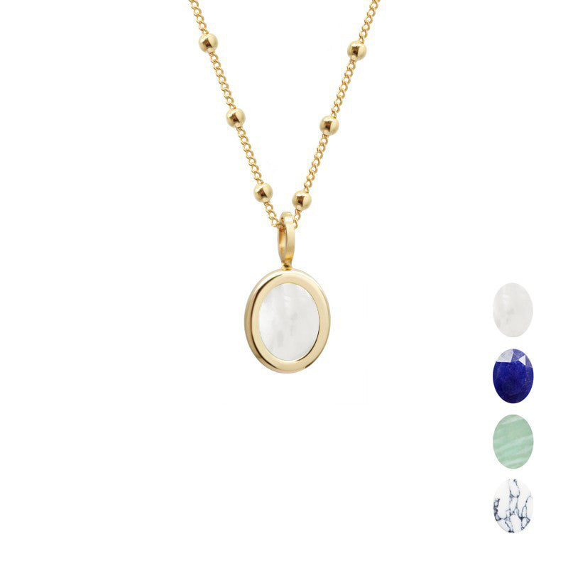Collier pierre fine ovale personnalisé - Chaîne perlée - Plaqué Or