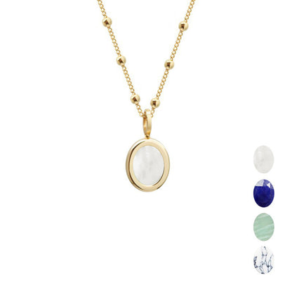 Collier pierre fine ovale personnalisé - Chaîne perlée - Plaqué Or