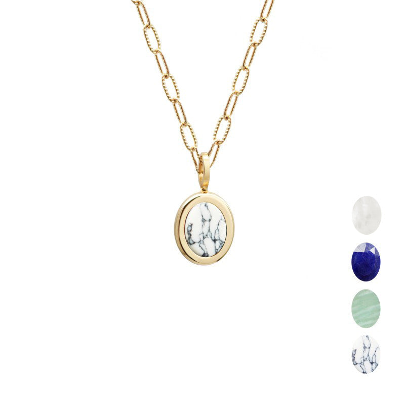 Collier pierre fine ovale personnalisé - Chaîne mailles allongées - Plaqué Or