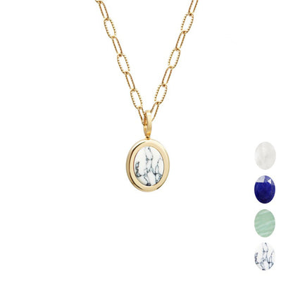Collier pierre fine ovale personnalisé - Chaîne mailles allongées - Plaqué Or