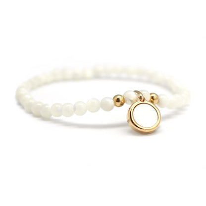 Bracelet perles - Médaille nacre ronde - Plaqué or