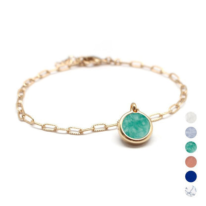 Bracelet mailles allongées - Pierre fine personnalisée - Plaqué or