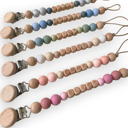 Attache tétine personnalisée - Modèle Hêtre & Silicone